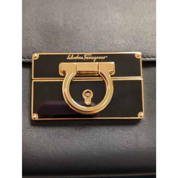 Salvatore Ferragamo Black Leather Gancini Afef Large Clutch Wristlet Bag - Picture 4 of 9